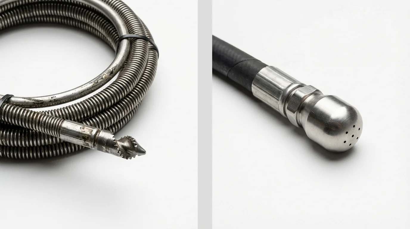 Drain snake cable and hydro jetting nozzle used for drain cleaning in Concordia, MO