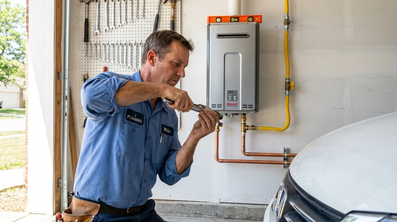 Tankless water heater installation by a Johns Plumbing LLC plumber in Concordia